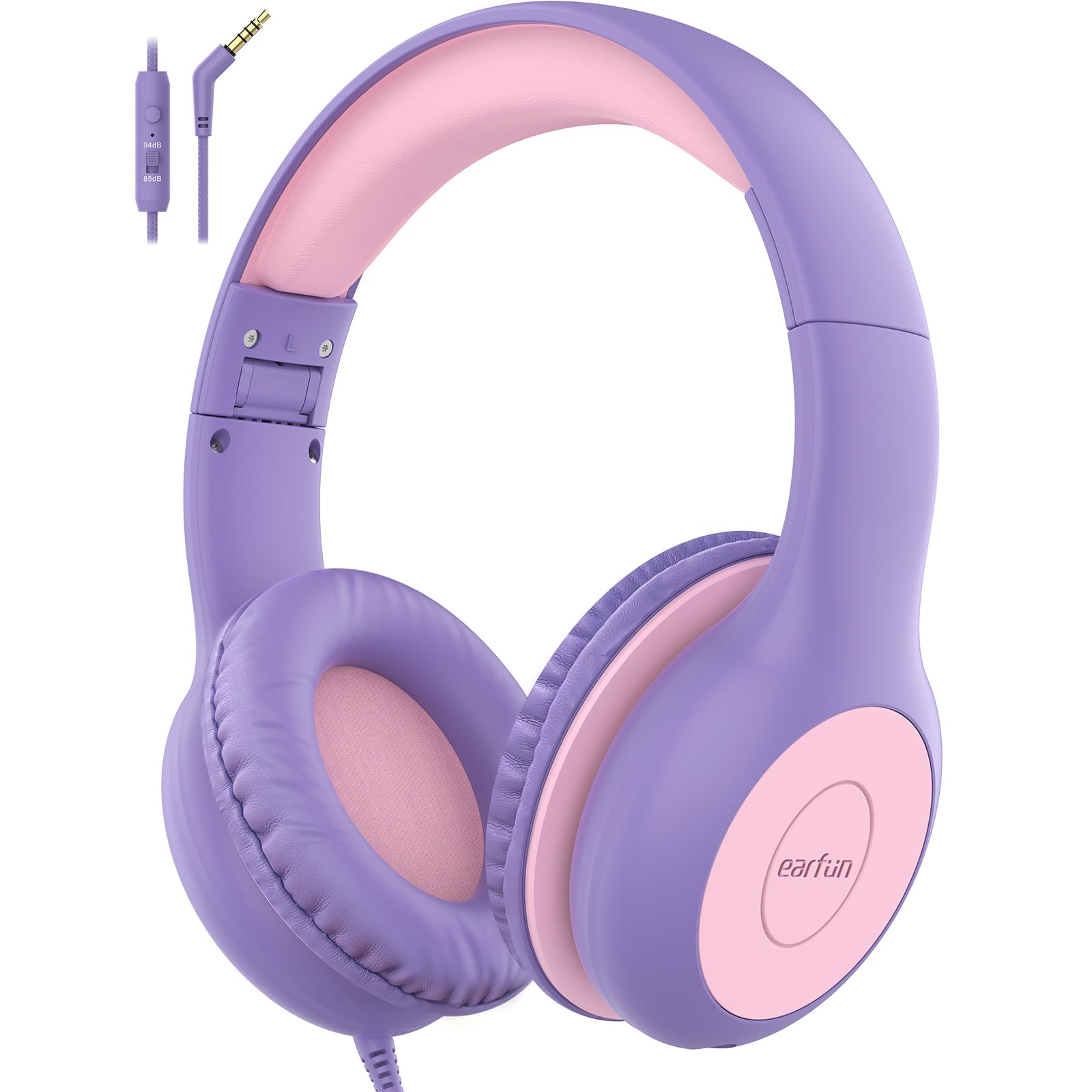 Photo 1 of EarFun Kids Headphones Wired with Microphone, 85/94dB Volume Limit Headphones for Kids, Portable Wired Headphone with Shareport, Stereo Sound Foldable Headset for School/Tablet/iPad, Violet Pink