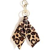ChungLong0593 Leopard Print Satin Scarf Keychain for Women, Fashionable Bag Charm Ribbon Pendant Key Ring, Stylish Accessory