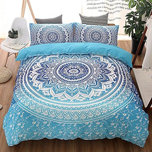 Meeting Story Mandala Bohemian Design 3Pcs Duvet Cover Set (Full, Blue)