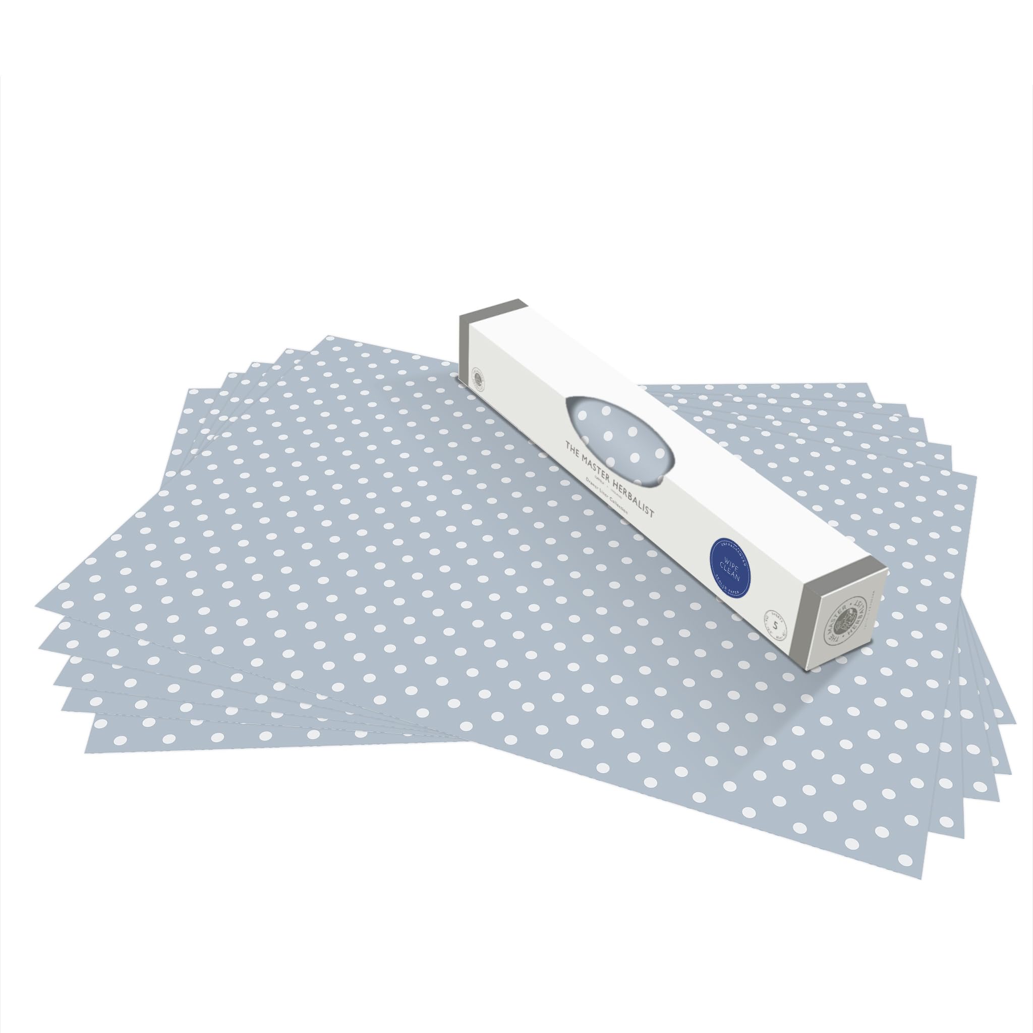 The Master Herbalist UNSCENTED & WIPE CLEAN Drawer Liners in a COOK'S BLUE POLKA DOT Design - Perfect for Kitchen Drawers, Shelves, Cupboards & Cabinets — image 1