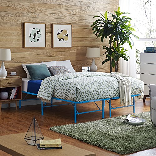 Modway Horizon Queen Bed Frame In Blue Replaces Box Spring Folding Metal