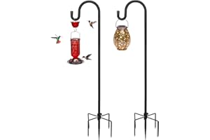 Kingsyard 2 Pack Adjustable Shepherd Hooks for Outdoor - 92" Heavy Duty Bird Feeder Pole with 5 Prong Base, Hummingbird Feeder Stand, Garden Plant, Weddings Decor, Halloween Solar Light Lanterns