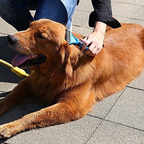 Petacc Useful Pet Dematting Comb Multi-functional Pet Grooming Brush Practical Pet Grooming Tool with 2 Sided Undercoat Rake, Suitable for Dogs and Cats, Blue