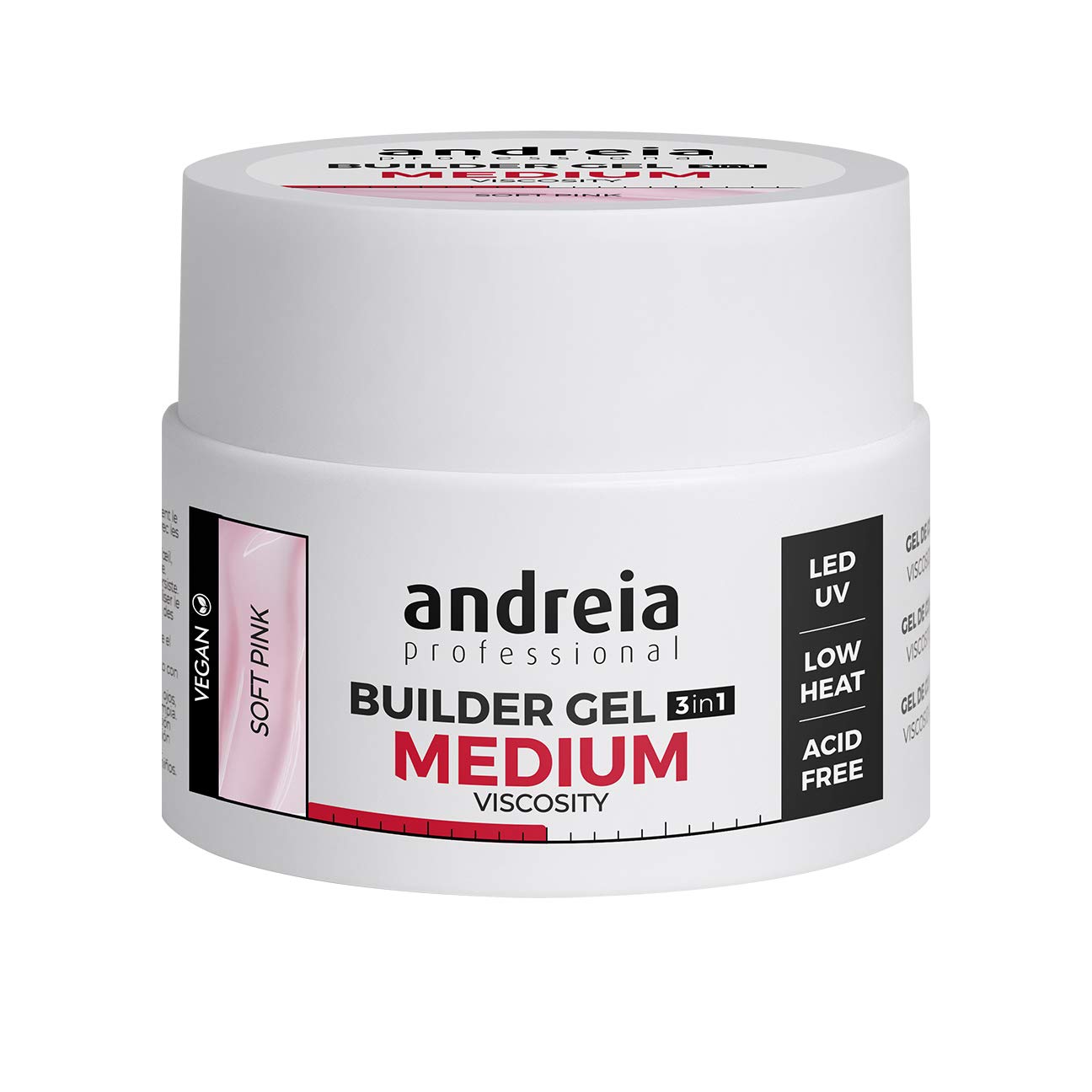 Andreia Professional Nail Gel Builder Medium Viscosity Construction - Best as Builder Gel Base and Top Coat Polish LED & UV Nail Art Kit - Soft Pink 44g