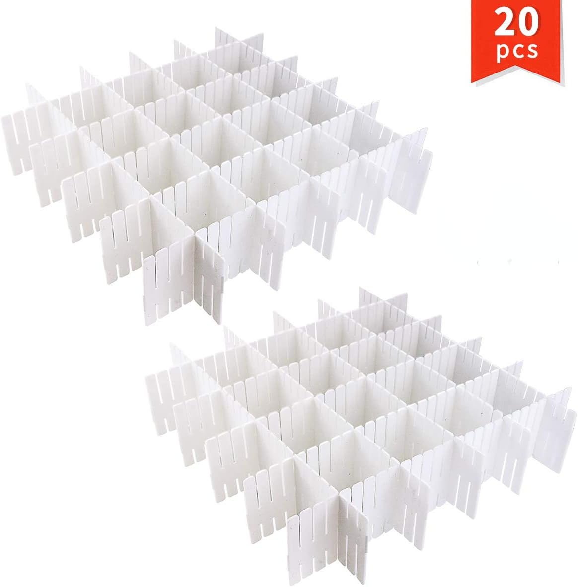 Twdrer 20 PCS Plastic Drawer Dividers Organizers,Adjustable DIY Grid Drawer Closet Separator,Household Necessities Shelves Spacer Makeup Socks Underwear Scarves Organizer(White,12.6" x 2.75")