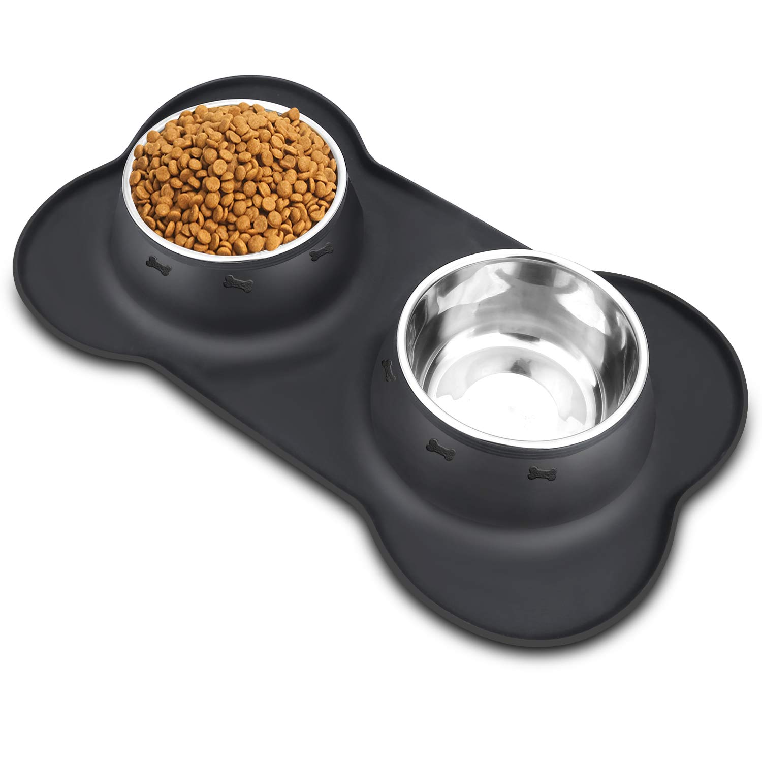 Photo 1 of AsFrost Dog Food Bowls Stainless Steel Pet Bowls & Dog Water Bowls No Spill Non Skid, Feeding Bowls with Dog Bowls Silicone Mat for Small Medium Large Size Dogs, Cat Pet Dog Dishes Set, Black, 3 Cup
