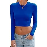 Abardsion Women's Sexy Long Sleeve Crop Tops 2025 - Basic Crew Neck Slim Fitted Fall Cropped Shirts