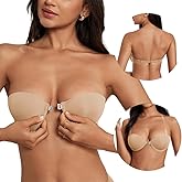 Sexy Code 1701 Front Closure Strapless Bra with Clear Strap, Underwire Low Plunge Push Up Bra for Women Small Breast