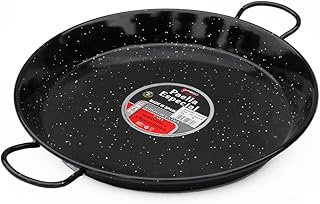 La Schale 36 cm, emaillierter Edelstahl induktionsgeeignet Paella-Pfanne mit Griffen aus Keramik, Schwarz