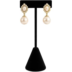 NZUCPZ Earring Display Stand Clip On Earrings Stands Black Velvet Jewelry Holder T Shape 4-3/4" Organizer Tower for Home Bedr
