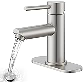 Brushed Nickel Bathroom Sink Faucets Single Hole Single Handle Stainless Steel Bathroom Faucet RV Faucet Deck Mount 1 Hole or 3 Holes with Pop-up Drains with Overflow