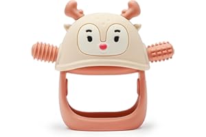 Smily Mia Teething Toys/Teethers for Babies 6-12 Months, Reindeer Baby Chew Toy 3-6 Months for Teething Relief, Get-A-Grip Baby Hand Teether, Silicone Teething Mittens for 0-6Months, Nude