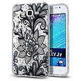 Galaxy J7 Case,ikasus Scratch-Proof Ultra Thin Crystal Clear Rubber Gel TPU Soft Silicone Bumper Case Cover with Shockproof Protective Case for Samsung Galaxy J7 SM-J700 (2015),Black Lace Flower #3