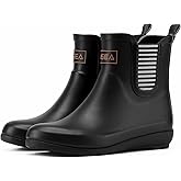 HISEA Rubber Rain Boots for Women Waterproof Chelsea Boots Short Ankle Rain Shoes Wedge Heel Anti-Slipping Rainboots for Ladies with Comfort Insole Lightweight Stylish Outdoor Work Booties