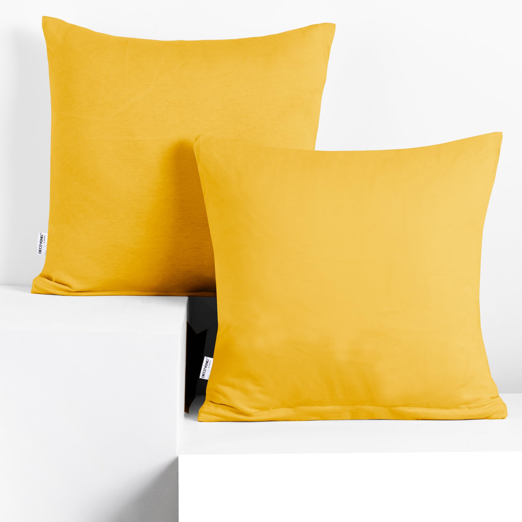 DecoKing 2 Pillowcases 80 x 80 cm Jersey 100% Combed Cotton Zip Yellow Amber