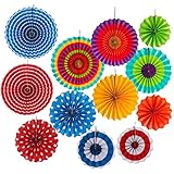 Paper Fan Decoration Set of 12 for Wedding Fiesta Birthday Carnival Kids Christams Party Color Ceiling Hanging Round Tissue Fans Decor