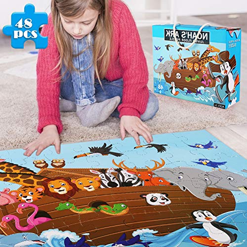 LOVESTOWN Floor Puzzles for Kids, 48 PCS Jumbo Puzzles 3 x 2 Ft. Animal Floor Puzzle Giant Jigsaw Puzzle Educational Toy