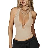 Hragc Womens Sexy Deep V Neck Halter Tops for Women Ribbed Racerback Tank Slim Fit Trendy Y2k Summer Going Out Sleeveless Top