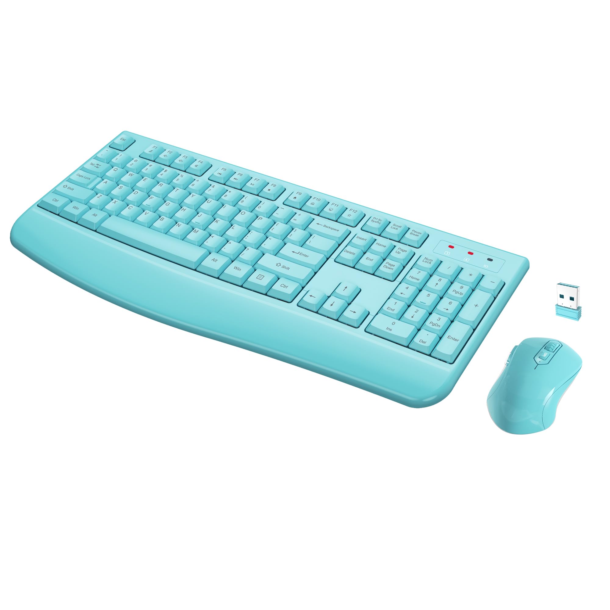 Photo 1 of Wireless Keyboard and Mouse Combo, Full-Sized 2.4GHz Wireless Keyboard with Comfortable Palm Rest and Optical Mouse for Windows, Mac OS PC/Desktops/Computer/Laptops (Sky Blue)