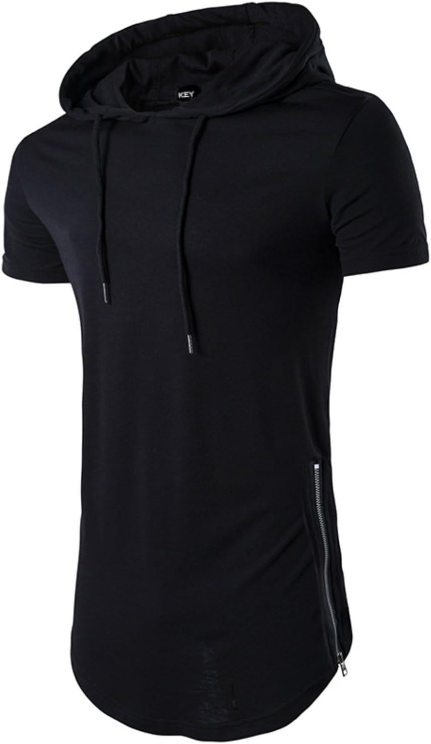 Keybur Mens Hipster Hip Hop Short Sleeve Hoodies Side Zipper longline Pullover shirts