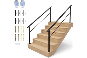 2-Pack Safety Hand Rails for Outdoor Steps - Non-Slip Grip 6-Step Metal Railing Kit, Secure Stair Railings for Porch, Deck & 
