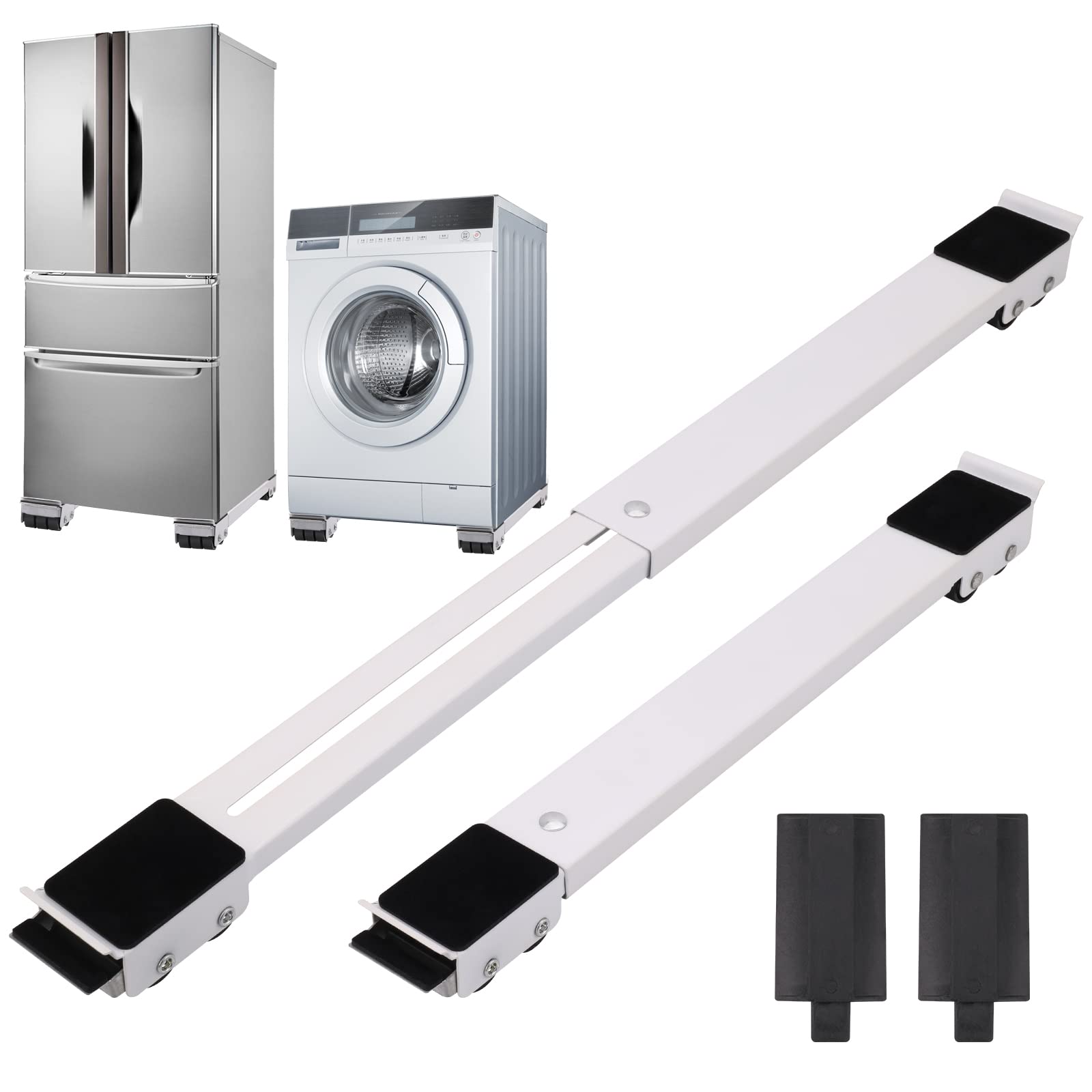 Photo 1 of 2Pcs Extendable Appliance Furniture Dolly Mobile Roller, Heavy Duty Adjustable Washing Machine Mobile Stand Base, Metal Movable Bracket for Refrigerator Washing Machine Dryers Diswashers Base, White