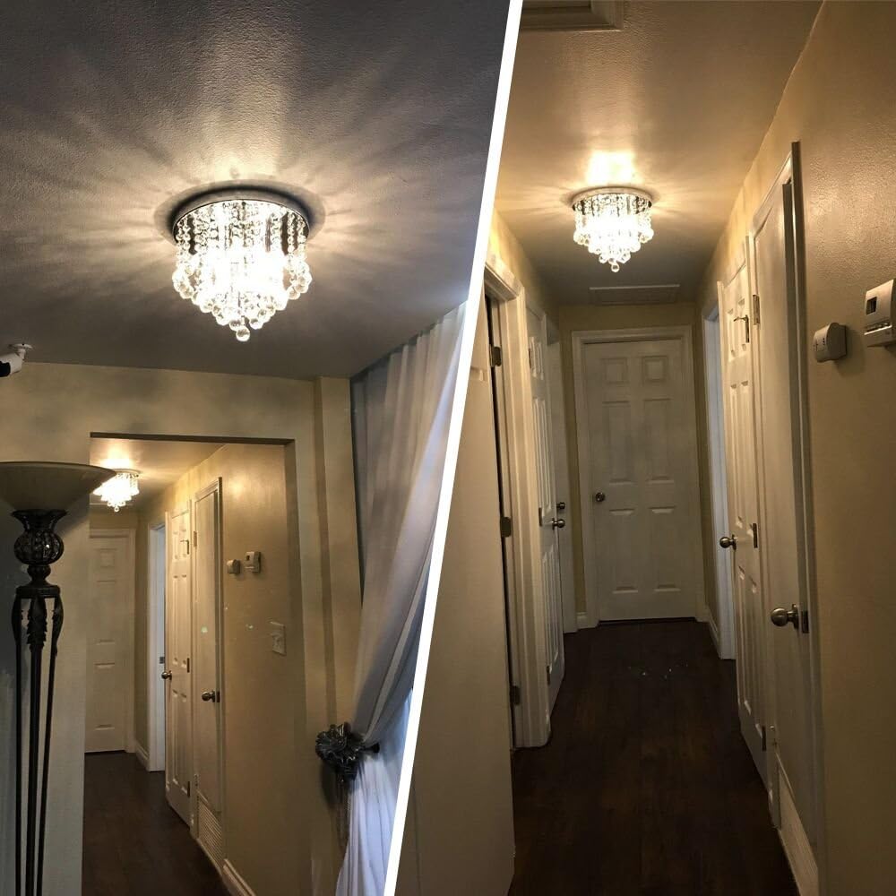 ZEEFO Crystal Chandelier, Modern Chandeliers Crystal Ball Light Fixture, 3 Lights, Flush Mount Ceiling Light 11.8 Inches Diameter for Hallway, Bedroom, Living Room, Kitchen, Dining Room (Silver) - - 