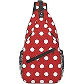 LOSTORCHI Polka Dots Crossbody Sling Bags for Women Men Abstract White Small Circle Dot on Red Background Travel Sling Backpack Casual Shoulder Bag Dice Design Dot Pattern Gym Sports Hiking Daypack