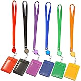 6 PCS ID Badge Card Holder, Name Badge Holder with Lanyard, Neck Lanyard id Holder for Women Men, Coolrunner 2-Sided PU Leather Vertical Business Card Holder Vertical/Horizontal (2.8" W x 4.3" H)