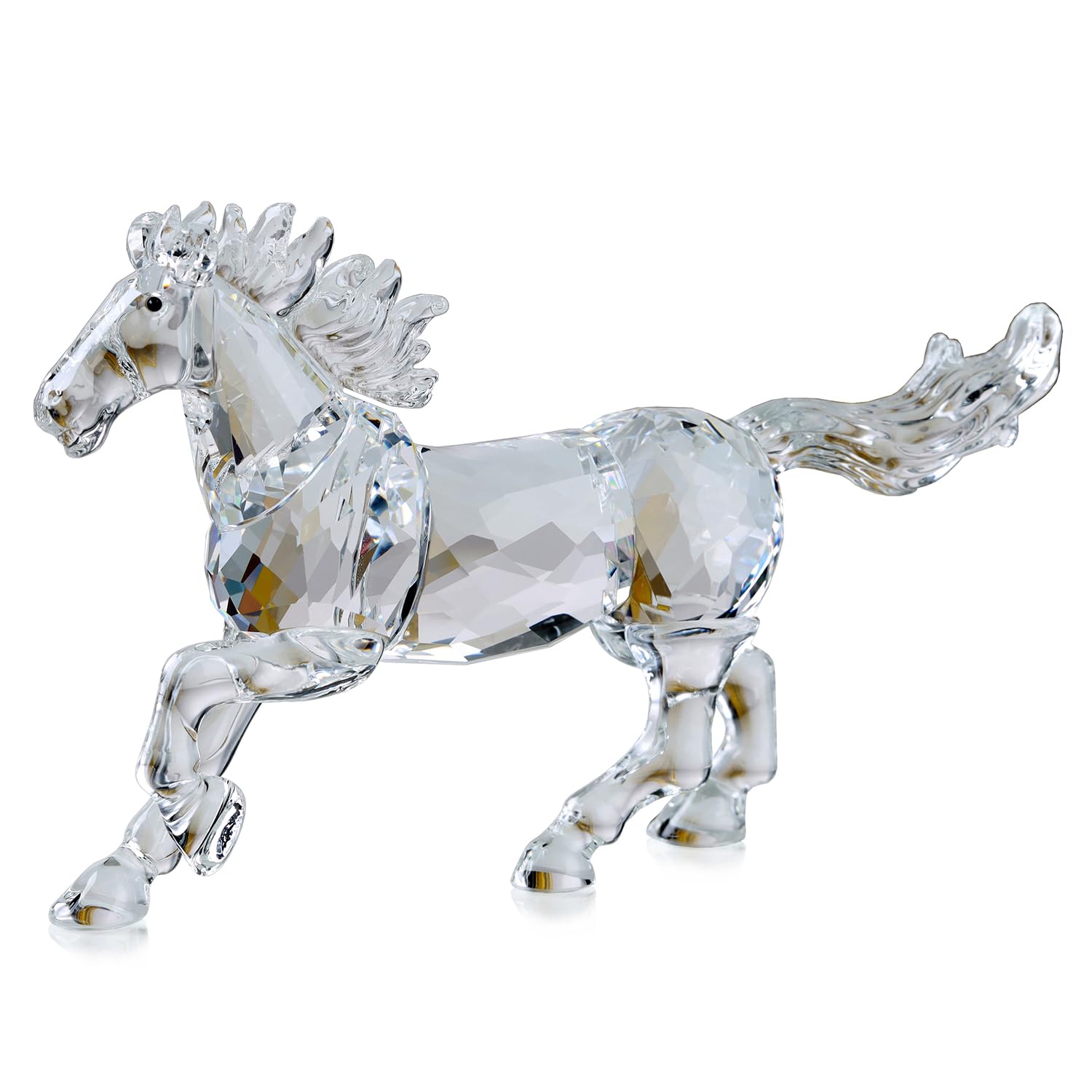 Crystal Horse Realistic Animal Art Figurine Collection Table top Ornament Statue Home Decor (White)