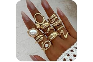 LKingel Chunky Gold Rings for Women Gold Baroque Pearl Rings Open Adjustable Pearl Ring Stacking Knuckles Rings Set Boho Prom Costume Fashion Jewelry for Women 2025