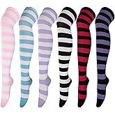 DRESHOW 6 Pairs High Thigh Socks Striped Over Knee Thin Tights Long Stocking for Women Leg Warmer