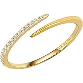 MAX + STONE Solid 10K Gold Rings for Women | Open Twist 10k Solid Gold Ring for Women with CZ | Comfortable & Thin Gold Stackable Rings | Hypoallergenic 10K Solid Gold Band CZ Ring in Size 6-8