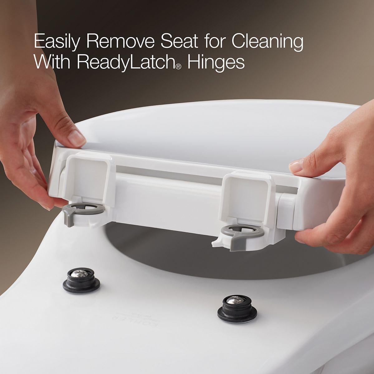 KOHLER 4636-RL-0 Cachet ReadyLatch Elongated Toilet Seat Slow Close, Soft Close Toilet Seat Quiet Lid, Contoured Grip-Tight Bumpers Installation Hardware, Apartment Essentials, White