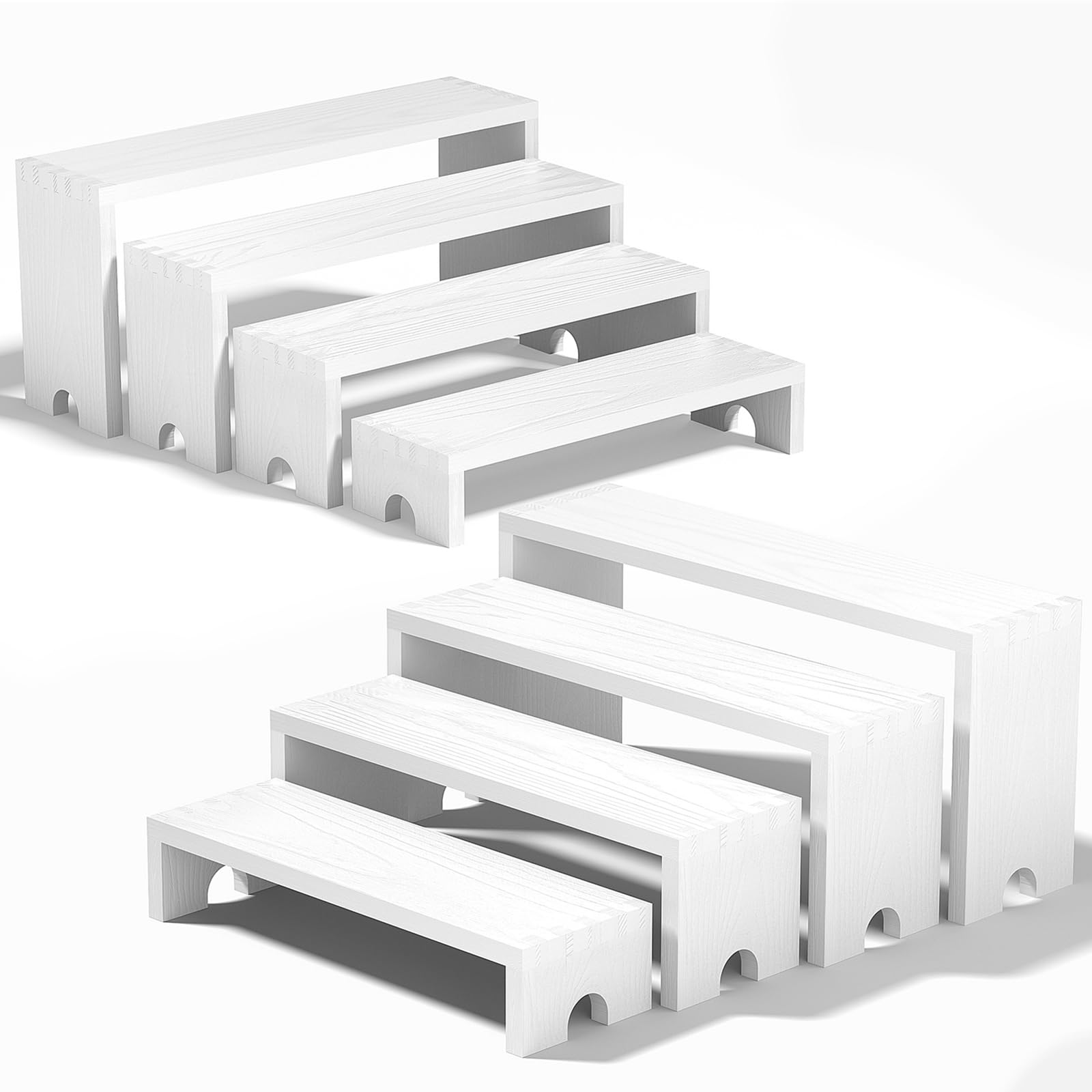 Photo 1 of 2 Set Large White Wooden Tiered Riser Display Stands for Vendor Events,Stackable Wooden Cupcake Stand,Farmhouse Decor Wood Dessert Table Display Set,Vendor Booth Display Items,Food Display Risers for Party?12-11.2-10.4-9.6IN?