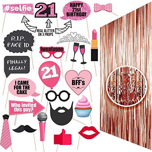 21st BIRTHDAY Photo Props | 21 Birthday Party Supplies | 21 Photo Booth | Finally Legal 21 | Backdrop Props or Photos 21st BDay Decorations | Party Ideas Decor 21st Rose gold Photo Props Real glitter