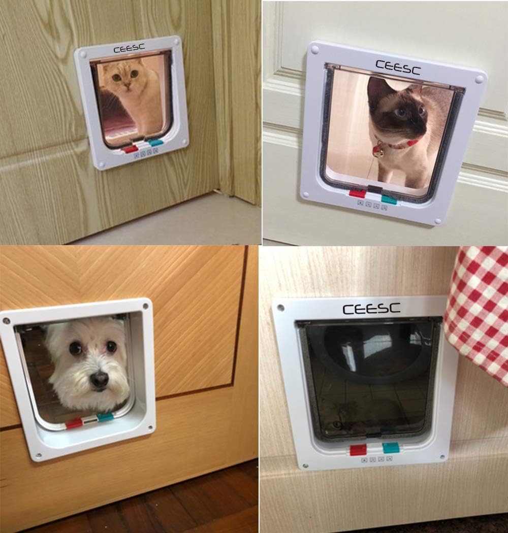 CEESC Extra Large Cat Door (Outer Size 11" x 9.8"), 4 Way Locking Large Cat Door for Interior Exterior Doors, Weatherproof Pet Door for Cats & Doggie with Circumference < 24.8" (White) : Pet Supplies