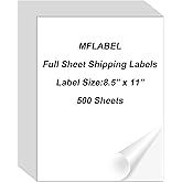 MFLABEL Full Sheet Shipping Labels 8.5x11 Inch - Matte White Permanent Adhesive Paper for Laser & Inkjet Printers (500 Sheets) - No Cut Needed Address Labels + Free 48 Fragile Stickers
