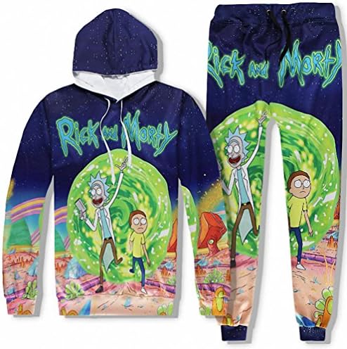 Anime Fashion Men/Womens 3d Sweatshirts Rick And Morty 3d Pant Sets Cartoon Hooded Hoodies top and pant L
