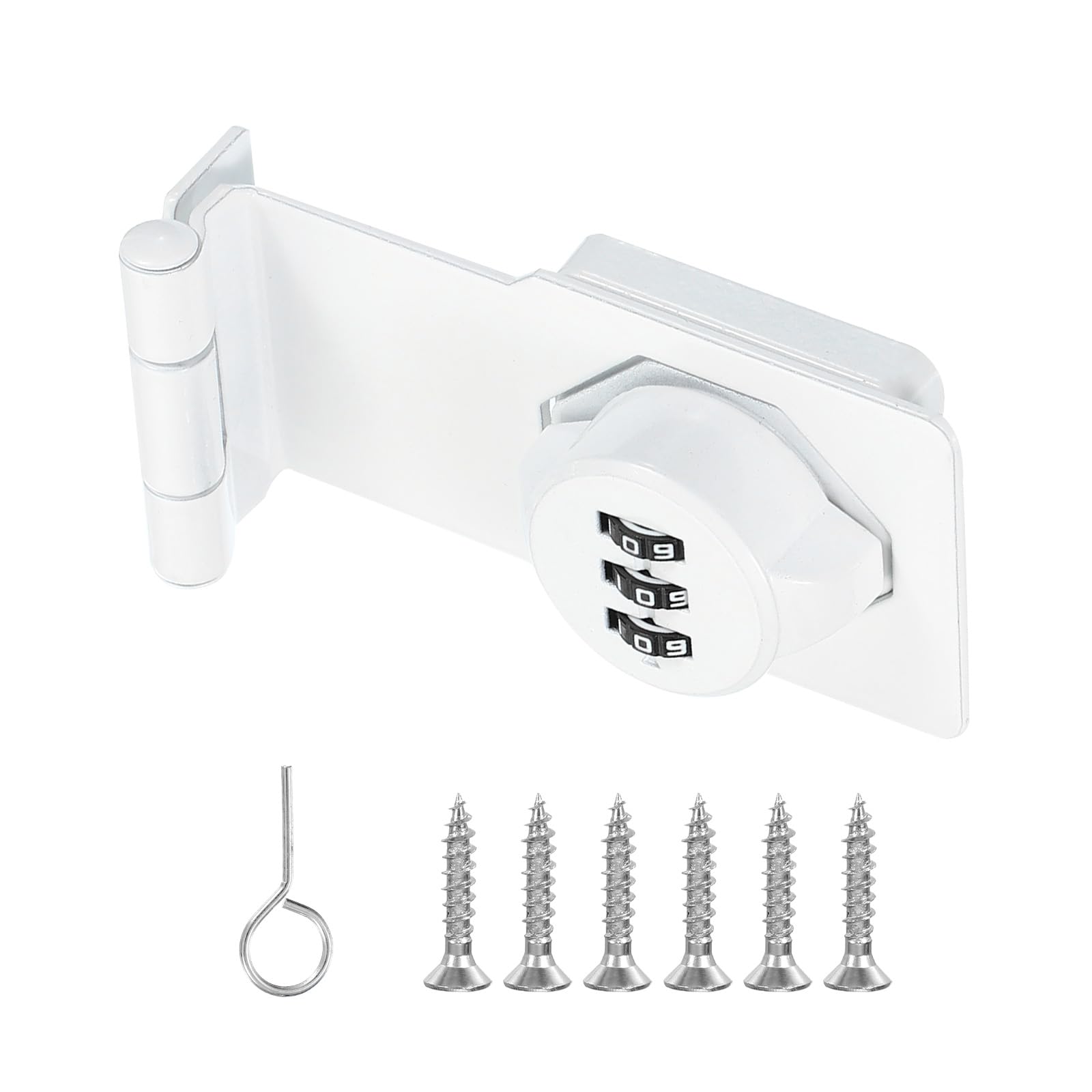 PATIKIL 3.5 Inch Cabinet Password Hasp Lock, 3-Digit 90 Degree Barn Door Lock Security Combination Latch Lock for Drawers Cabinets Small Doors, White