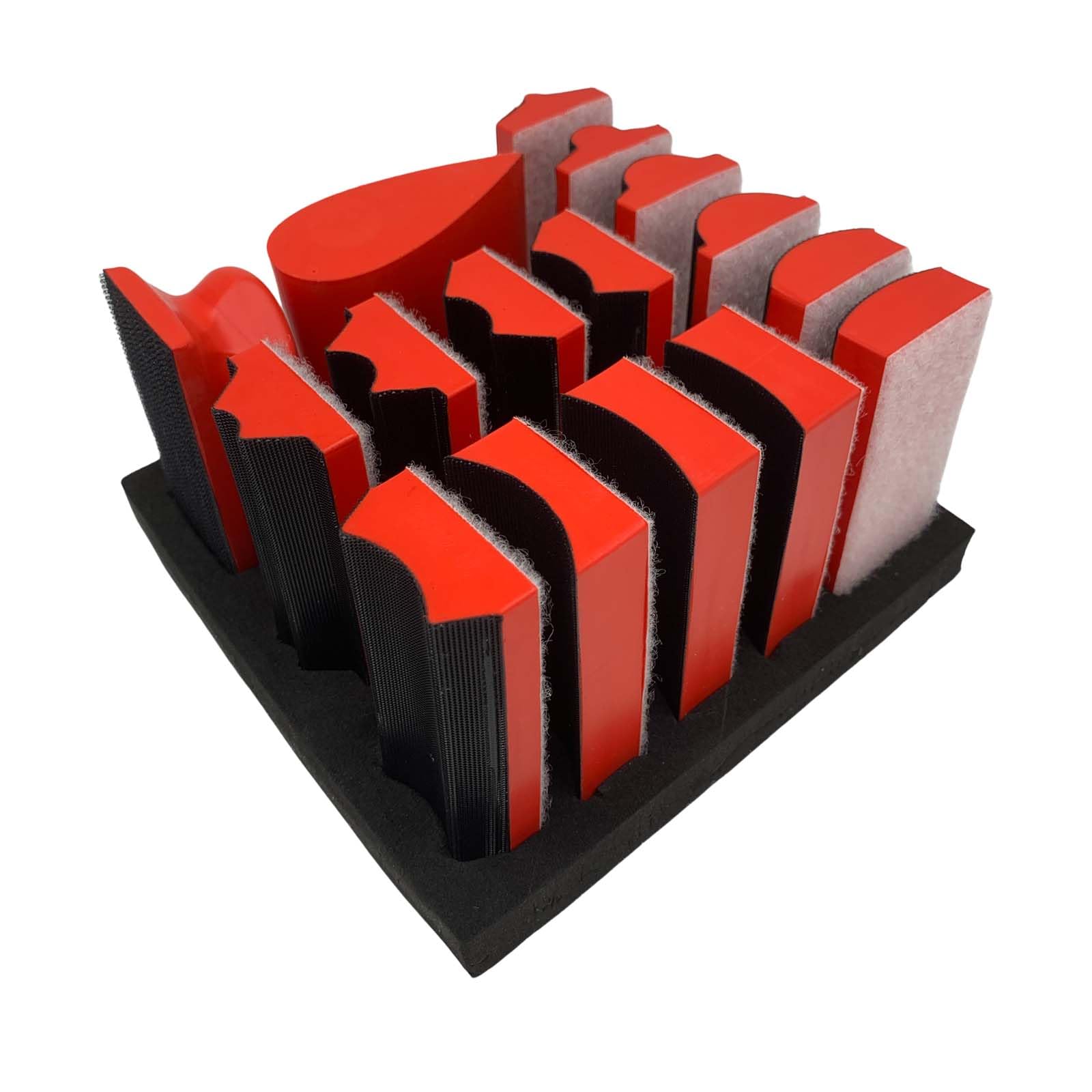 Photo 1 of Hand Sanding Block Set of 16,Interchangeable Assorted Contoured Profile Sanding Pad Kit,Hook and Loop Abrasive Sanding Chassis for Sand Wood Furniture, Auto Paint and Crafts,Red