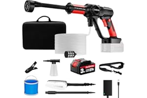 GardenJoy Cordless Power Pressure Washer: 21V Portable Electric Washer with Battery, Fast Charger and 4 Cleaning Nozzle, Max 363 PSI, 1.0 GPM, Power Cleaner with Tool Case for Cars, Floors, Fences