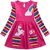UnionKK Kids Girls Summer Casual Unicorn Dresses Cotton Short Sleeve Crew Neck Dress 2-7 Years