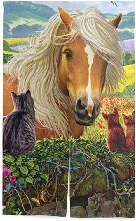 Amazon 馬 猫 山川 カラフルな図案 のれん おしゃれ 目隠し 暖簾 ロング 遮光 のれん 玄関 キッチン リビング 飲食店 出入り口 幅86cm X 丈143cm のれん オンライン通販