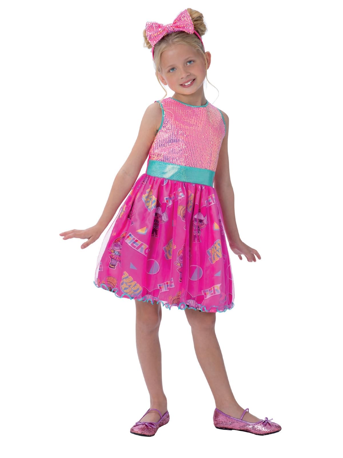 Smiffys L.O.L Surprise!™ Next Level Character Girls Costume, Tulle Overlay & Sequin Bow Dress with Headband, Official L.O.L Surprise!™ License Fancy Dress Party Outfit for Girls