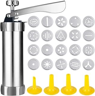 Kyrieval Gebäckpresse Cookie Press Kekspresse Edelstahl Gebaeckpresse mit 20 Aufsätzen und 4 Spritzaufsätzen für das schönste Gebäck und Cookies