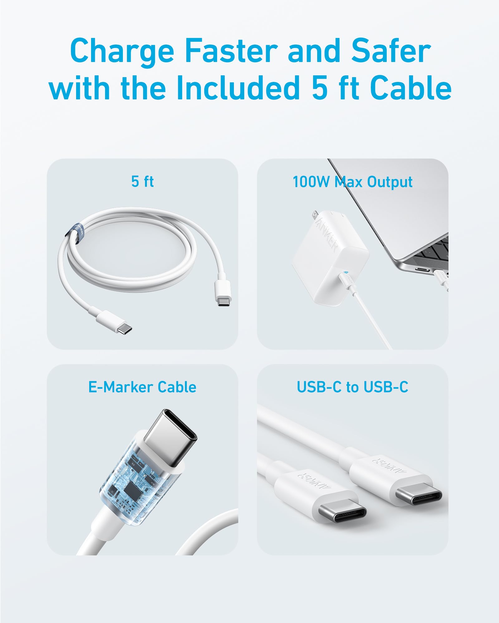 Anker MacBook Pro Charger, Compact and Foldable 100W USB C Charger for MacBook Air, Samsung Galaxy, iPad Pro, and More, 5FT USB C Cable Included