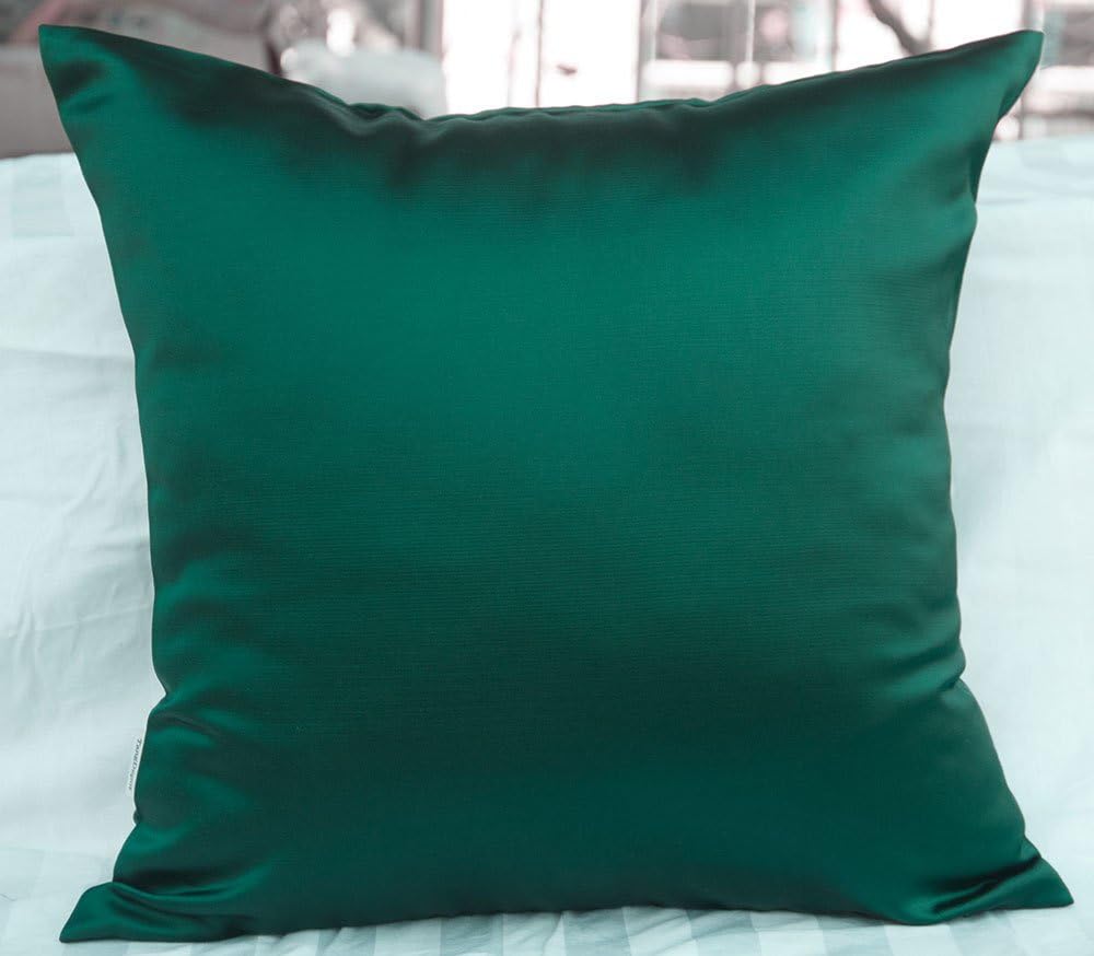 TangDepot Solid Heavy Satin Decorative Throw Pillow Cover, Euro Pillow Shams, European Throw Pillow Covers, Indoor/Outdoor Cushion Covers - (28"x28", Dark Green)