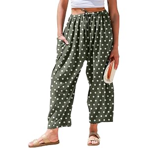TARSE Women's Linen Wide Leg Pants Baggy Palazzo Harem Pants with Pocket | Loose fit Polka Dot, Casual High Waisted Barrel Pa