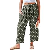 TARSE Women's Linen Wide Leg Pants Baggy Palazzo Harem Pants with Pocket | Loose fit Polka Dot, Casual High Waisted Barrel Pants, Summer Boho Beach Vacation Travel